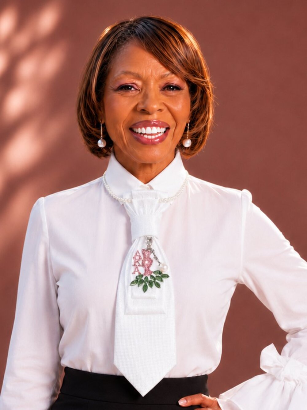 Custom Necktie Necklace - White Satin with Aka Brooch
